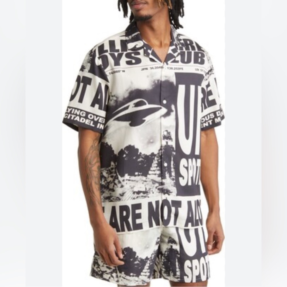 NWT. Billionaire Boys Club UFO Gardenia Button Down Short Sleeve Shirt Size XXL